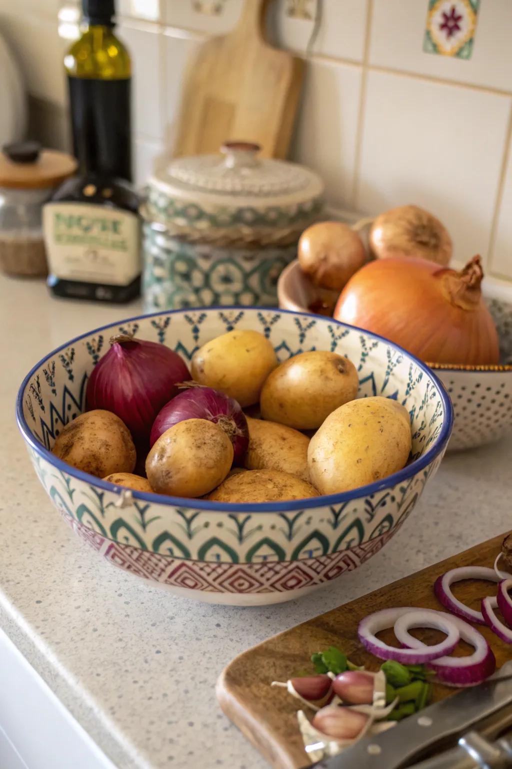 Decorative basins provide a fashionable way to display your produce.