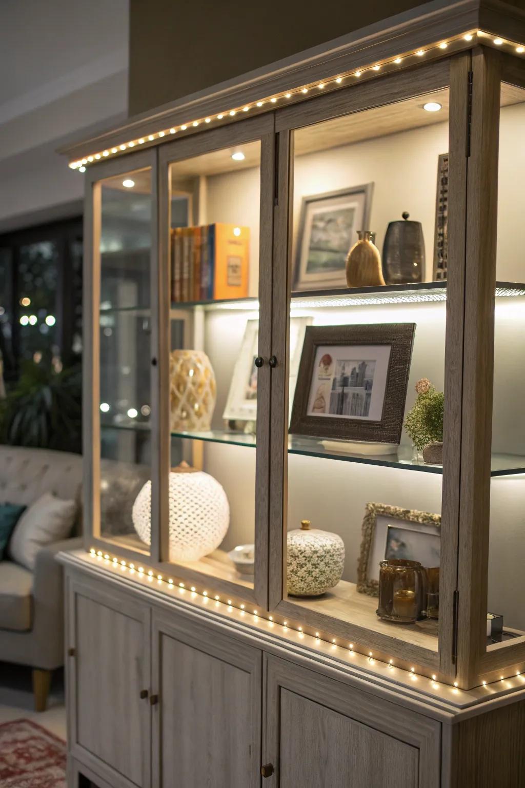 Illuminate your treasures through an illuminated cupboard top.