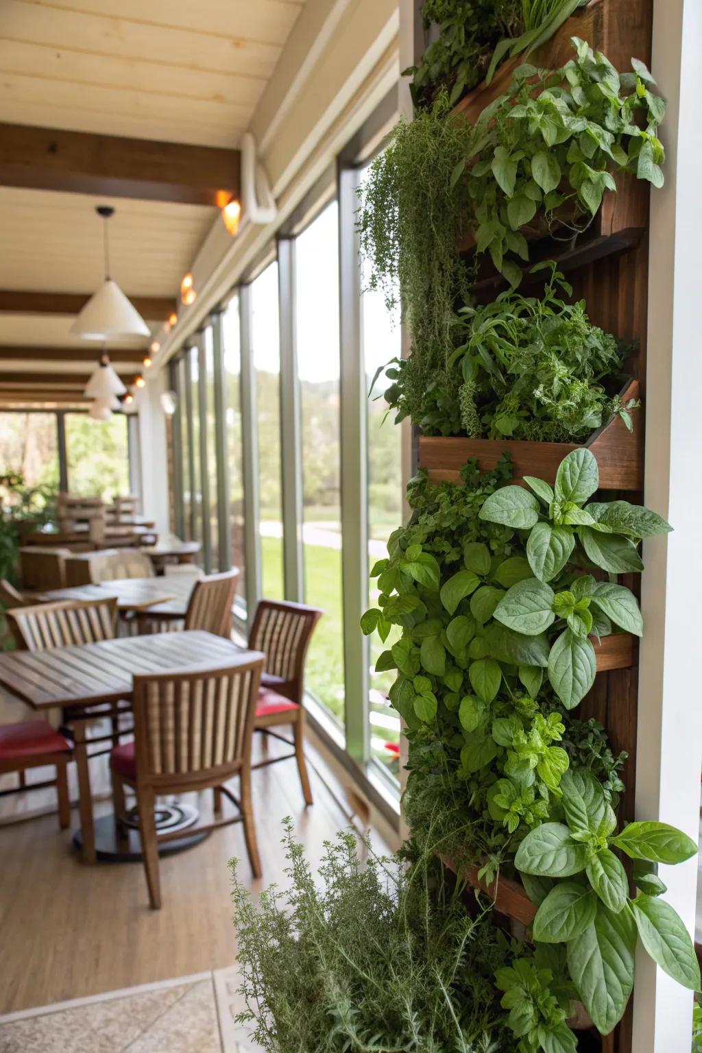 A vertical spice garden adds freshness to your indoor patio.