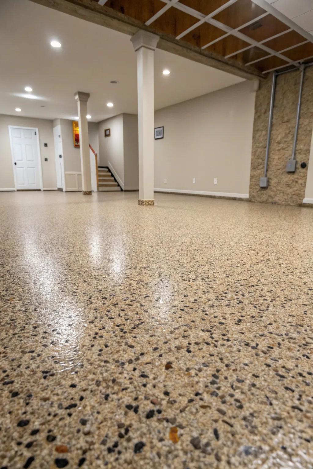 Pebble epoxy adds natural texture and slip-resistance.