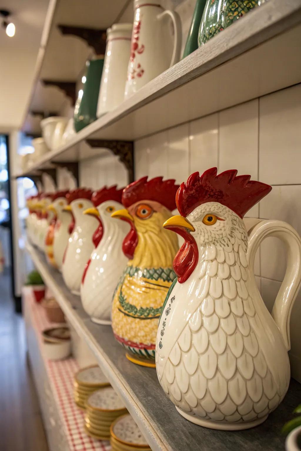 Ceramic rooster jugs are charming symbols of good fortune in Italian decor.