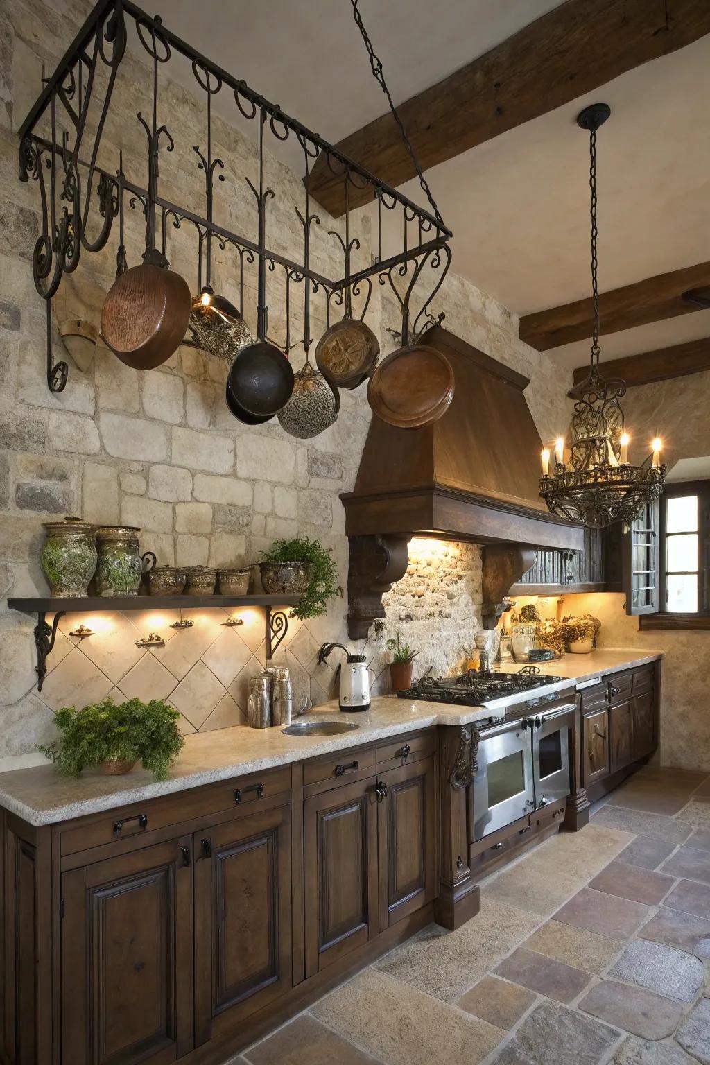 Wrought iron details add country elegance.