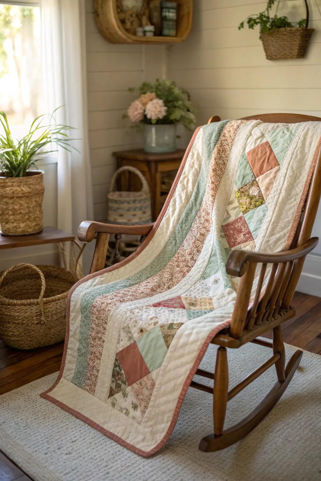 Embrace the warmth of a country sanctuary through this cozy, handcrafted jelly roll quilt.