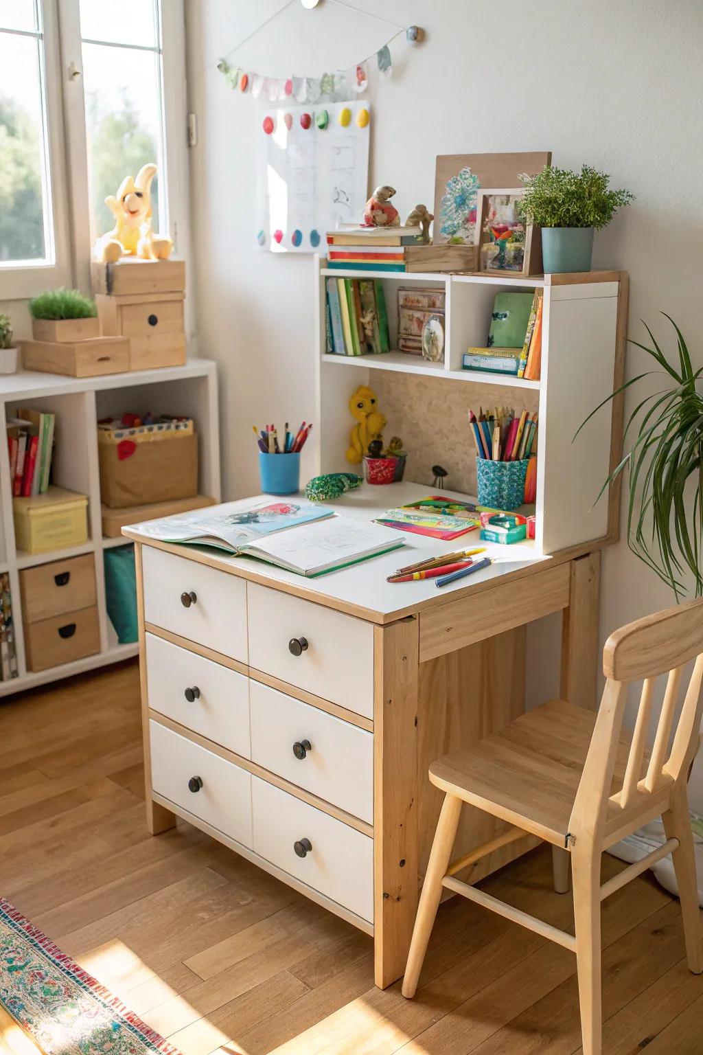 Repurposing furnishings can fashion functional and singular desk spaces.