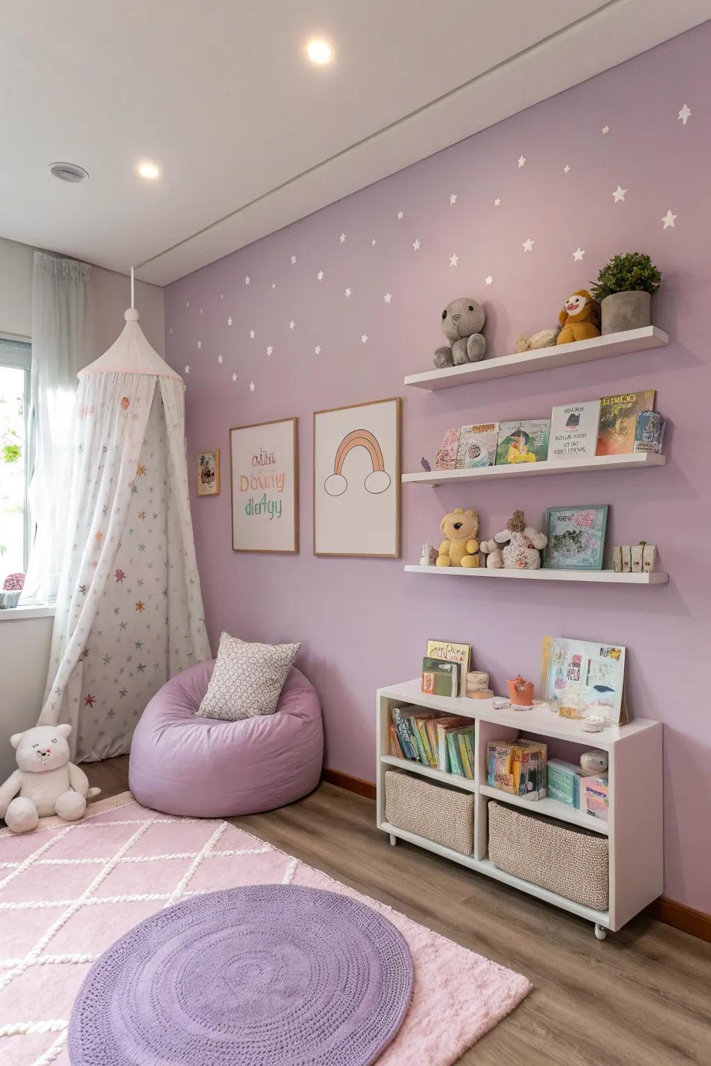 Dreamy lilac fashions a serene and restful environment.