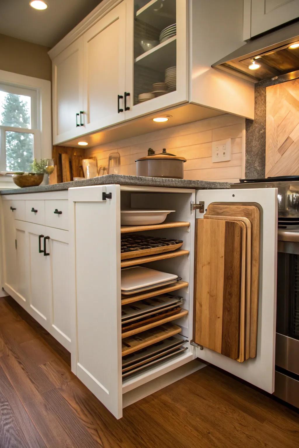 Narrow cabinets make use of narrow spaces efficiently.