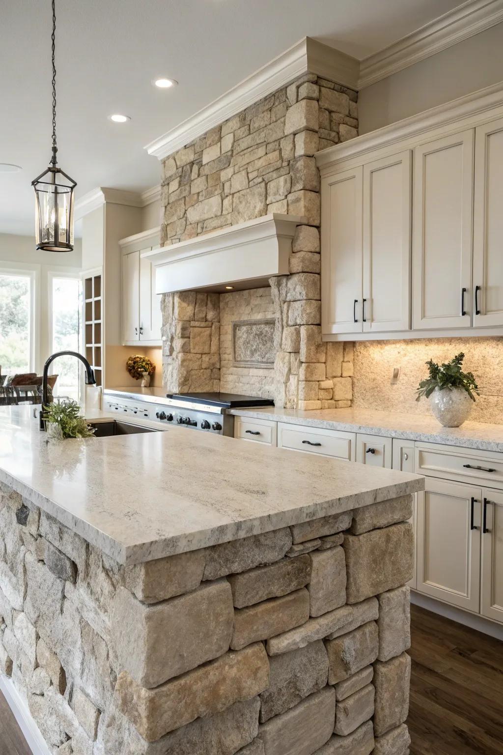Natural stone enriches the kitchen with texture and a sense of timelessness.
