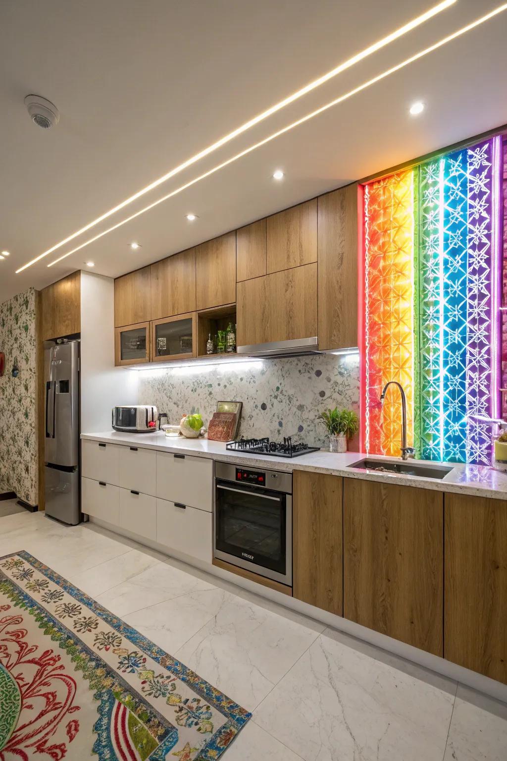 Infuse vibrancy into your kitchen with a beautifully illuminated accent wall.