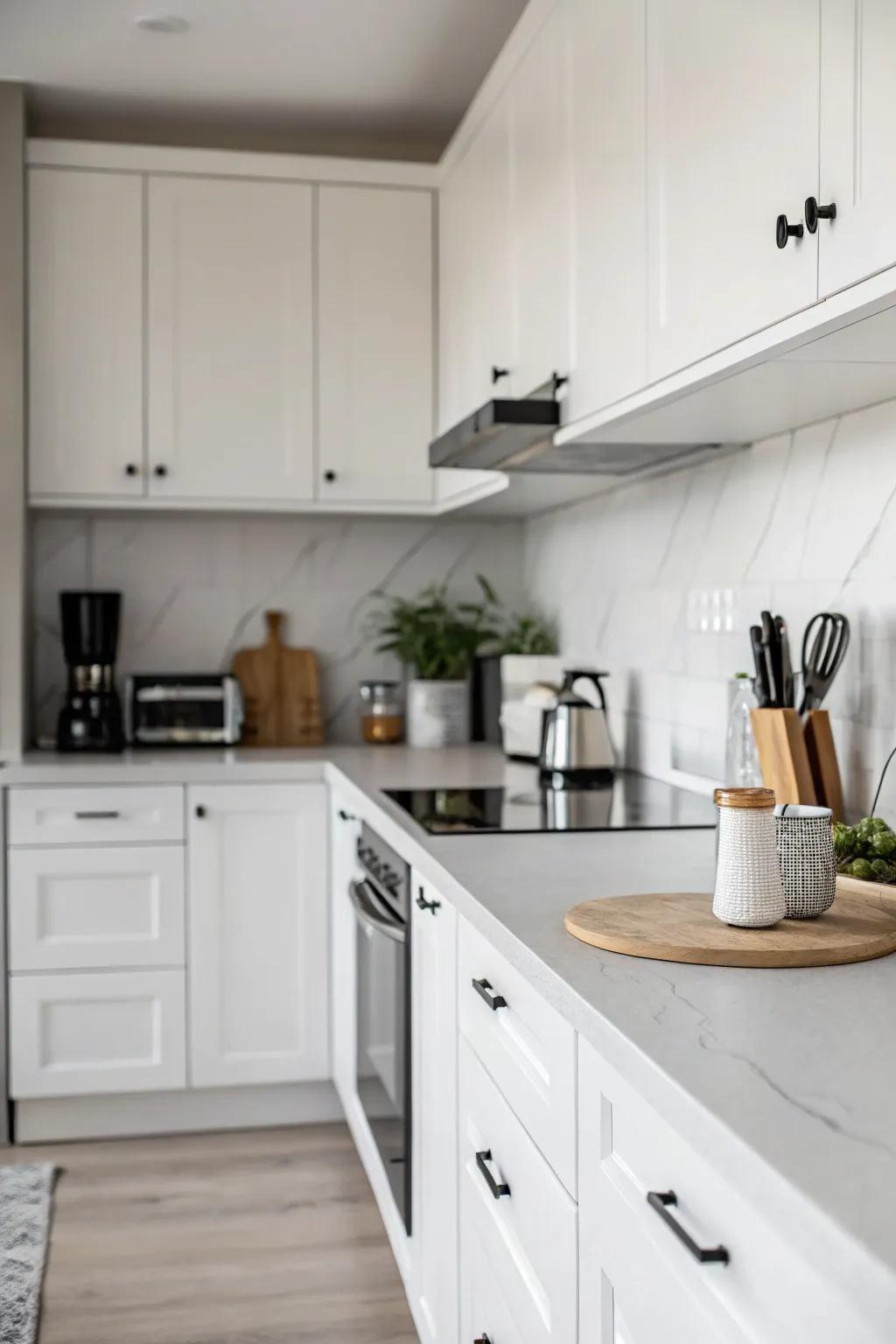 Monotone composites provide a sleek and modern kitchen aesthetic.