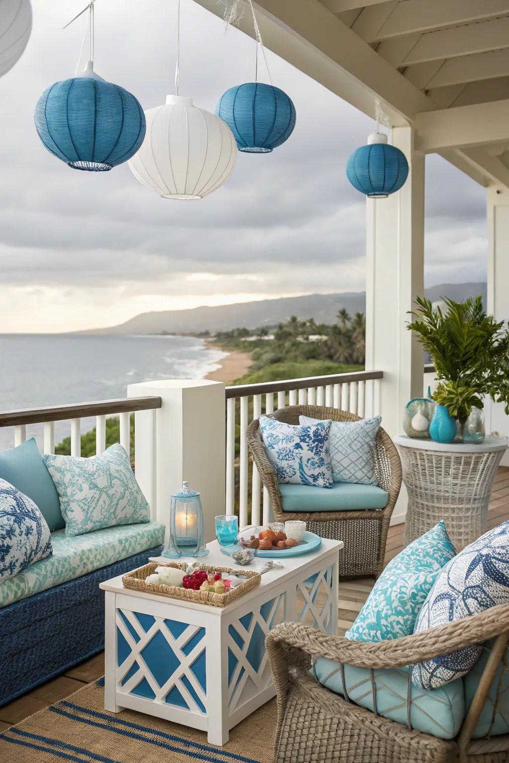 Coastal decor brings a beachy feel to this lanai.