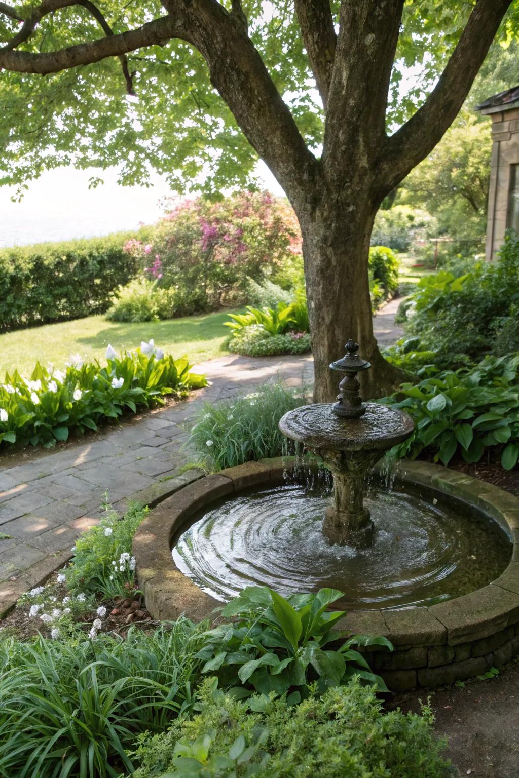 Water features instill tranquility and lure wildlife to tree zones.
