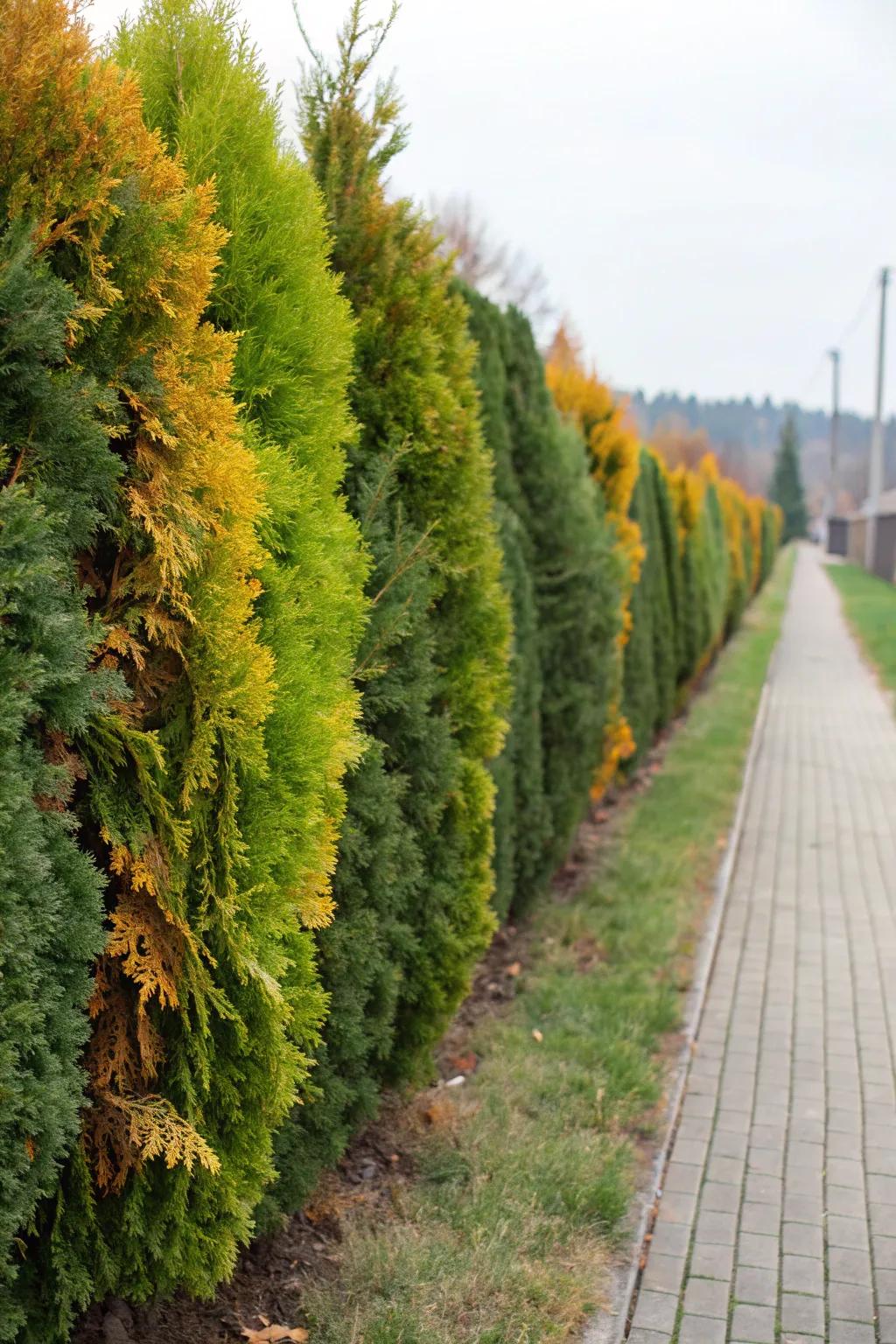 A mixed Emerald hedge adds color and texture to your garden.