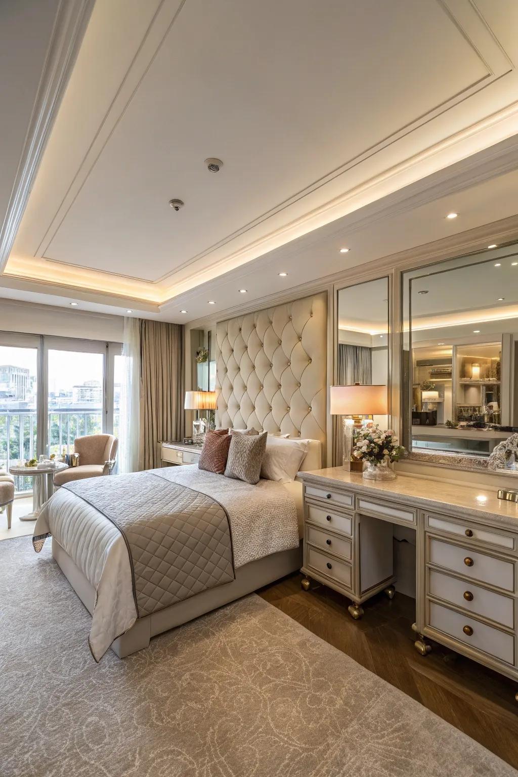 A dedicated dressing zone adds extravagance and functionality to this boudoir.
