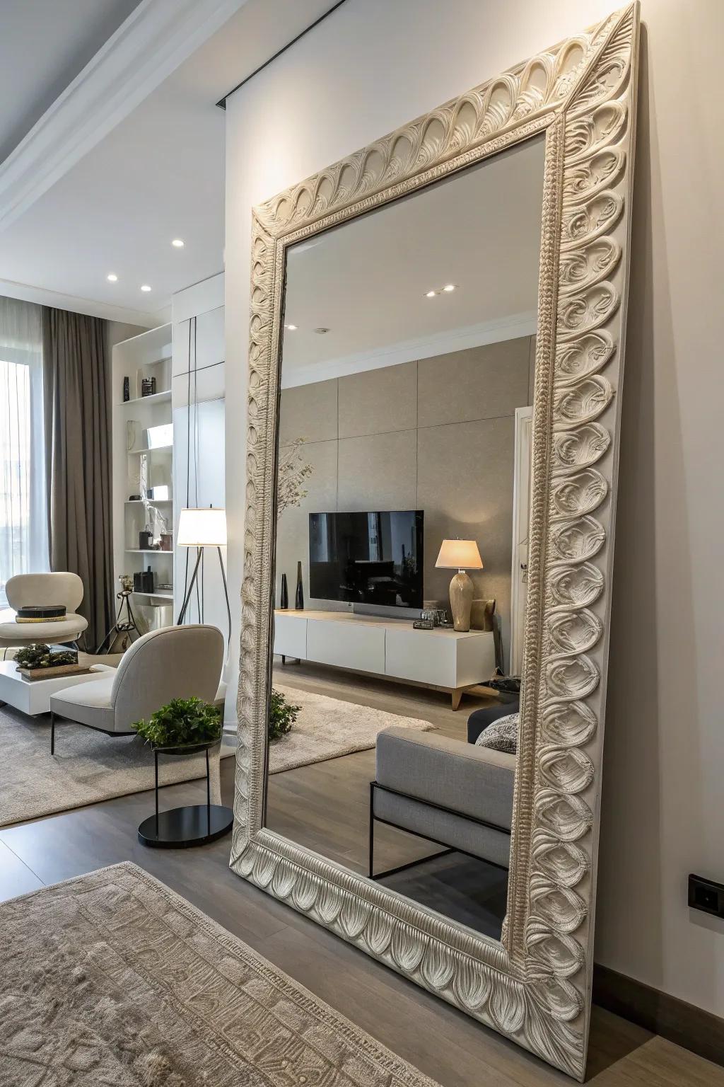 A sculptural surround turns a mirror into a work of art.