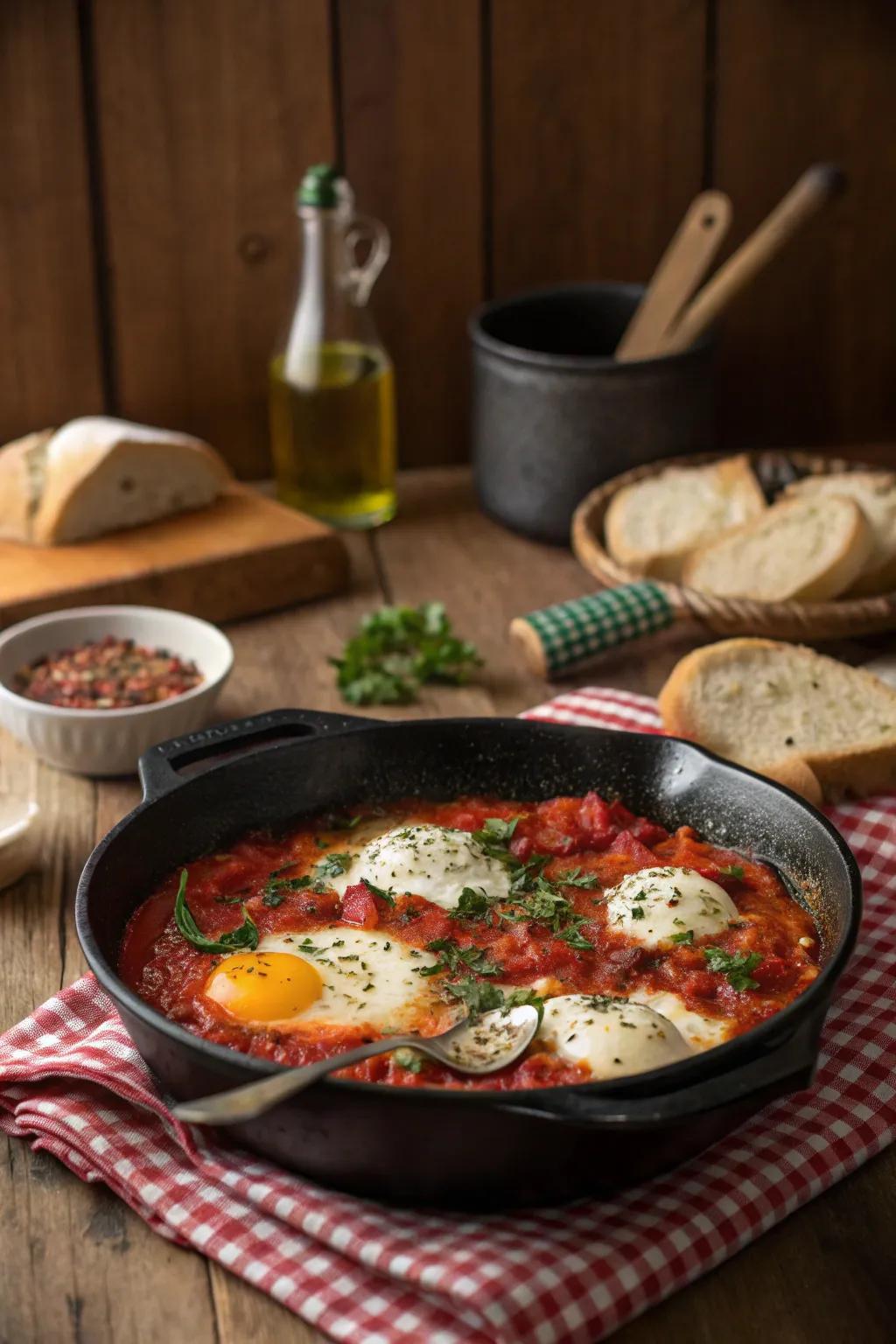 Shakshuka, a spiced and pleasant choice for late-night dining.