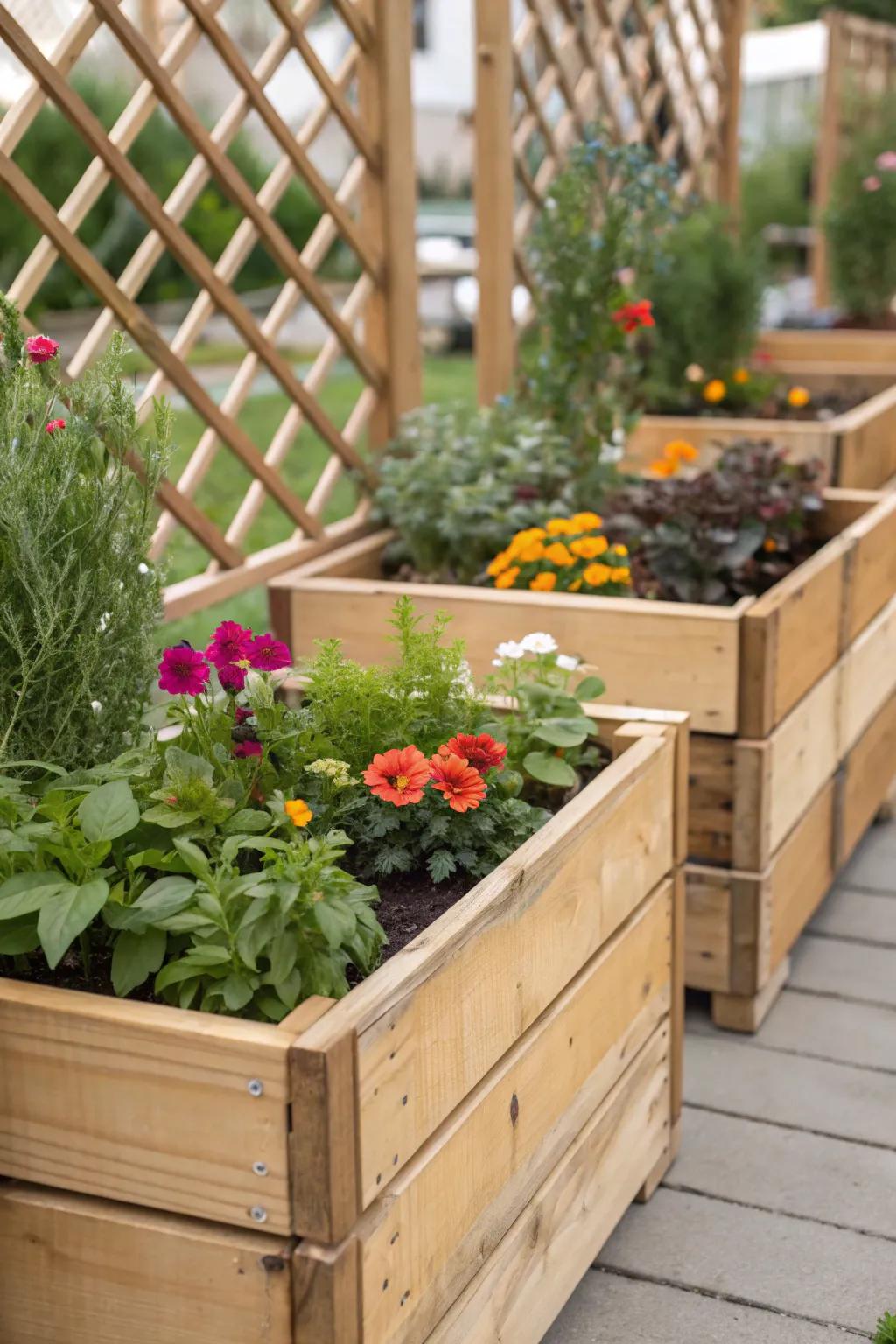 Improve planter crates with ornamental weave caps.