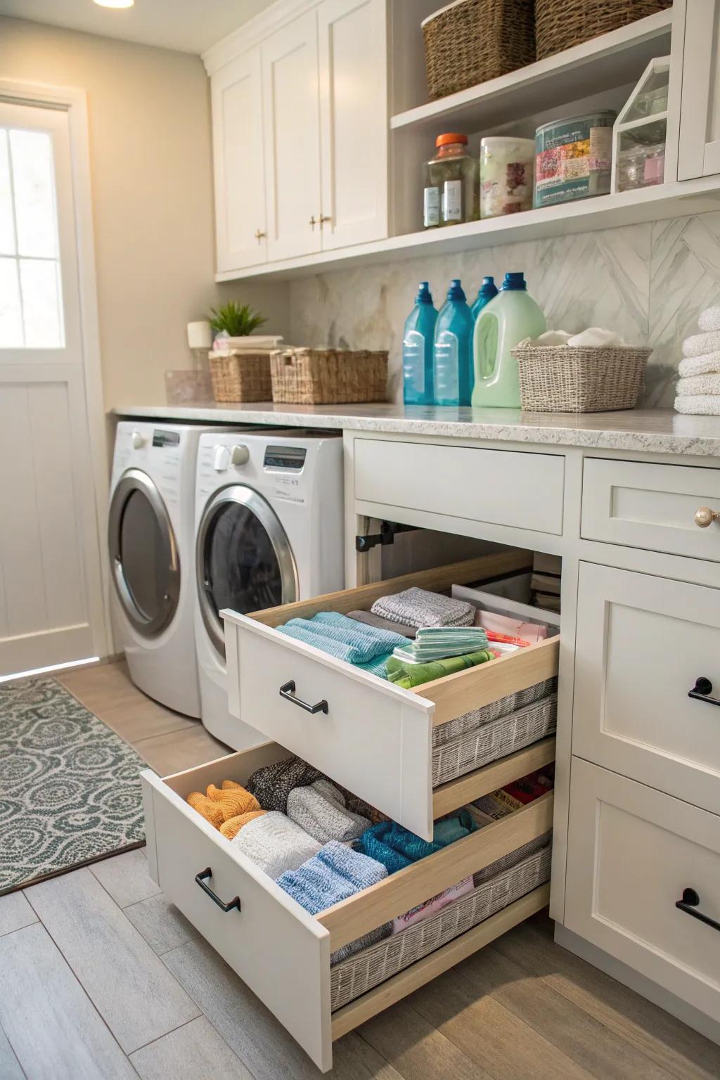 Pull-out shelves for organized and easy-to-reach storage.