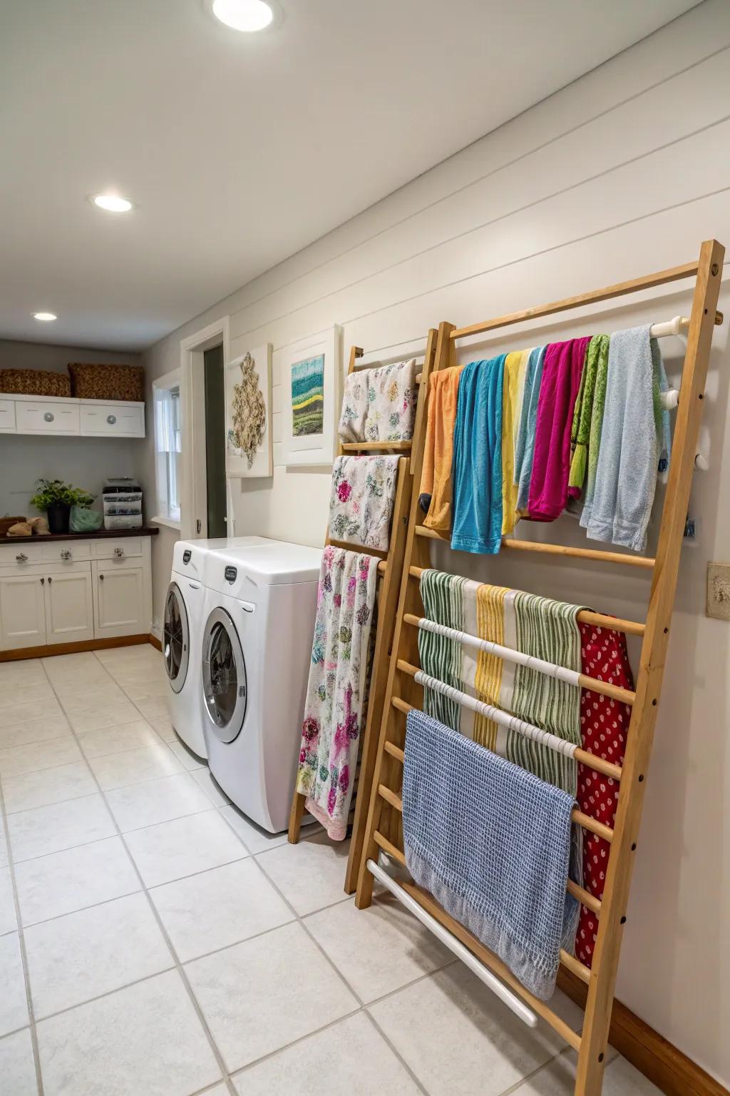 A contemporary and useful option is provided by magnetic wall-affixed drying shelves.