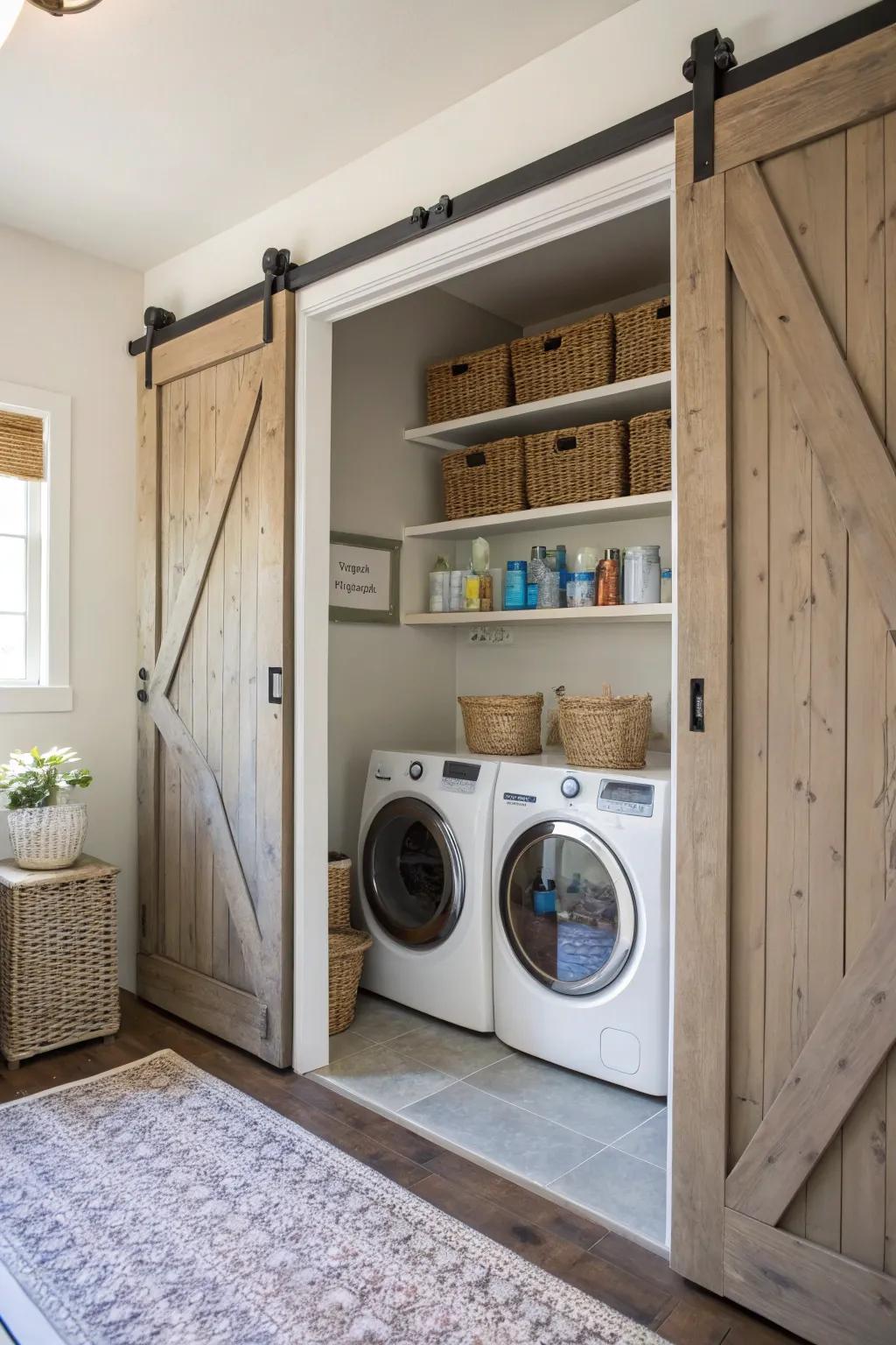 Barn doors give charm and function to your laundry space.