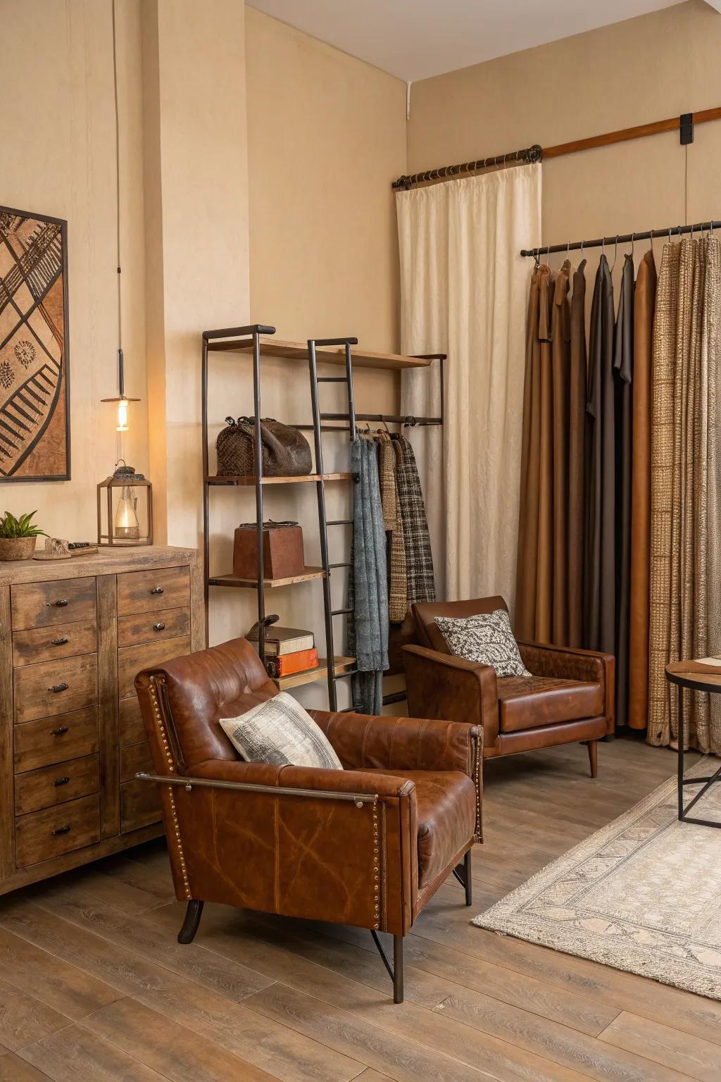 Contrasting substances impart dimension to the area's design.