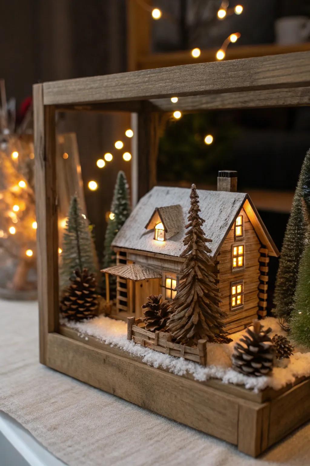 A snug rustic hut-themed diorama