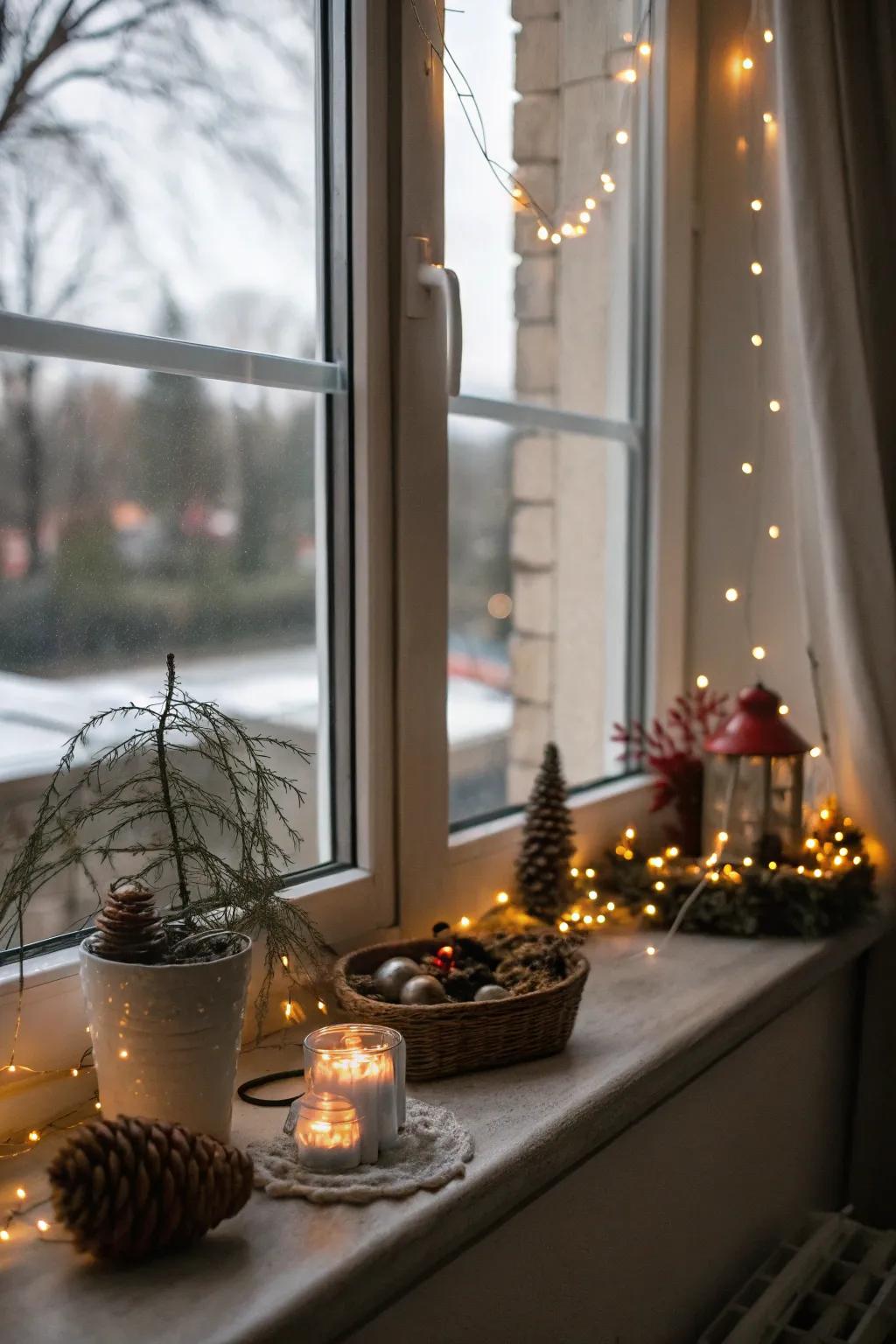 Adorned window ledges bring an extra touch of holiday cheer to your living area.