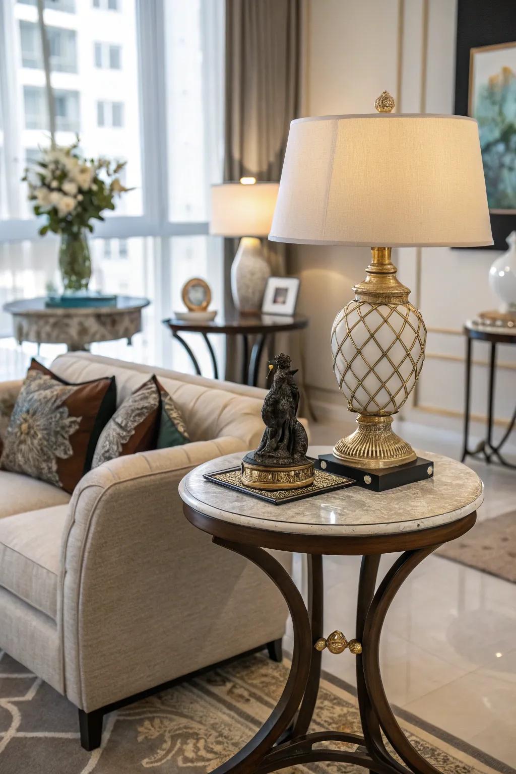 Artful pieces displayed on side tables elevating the decor to another tier.