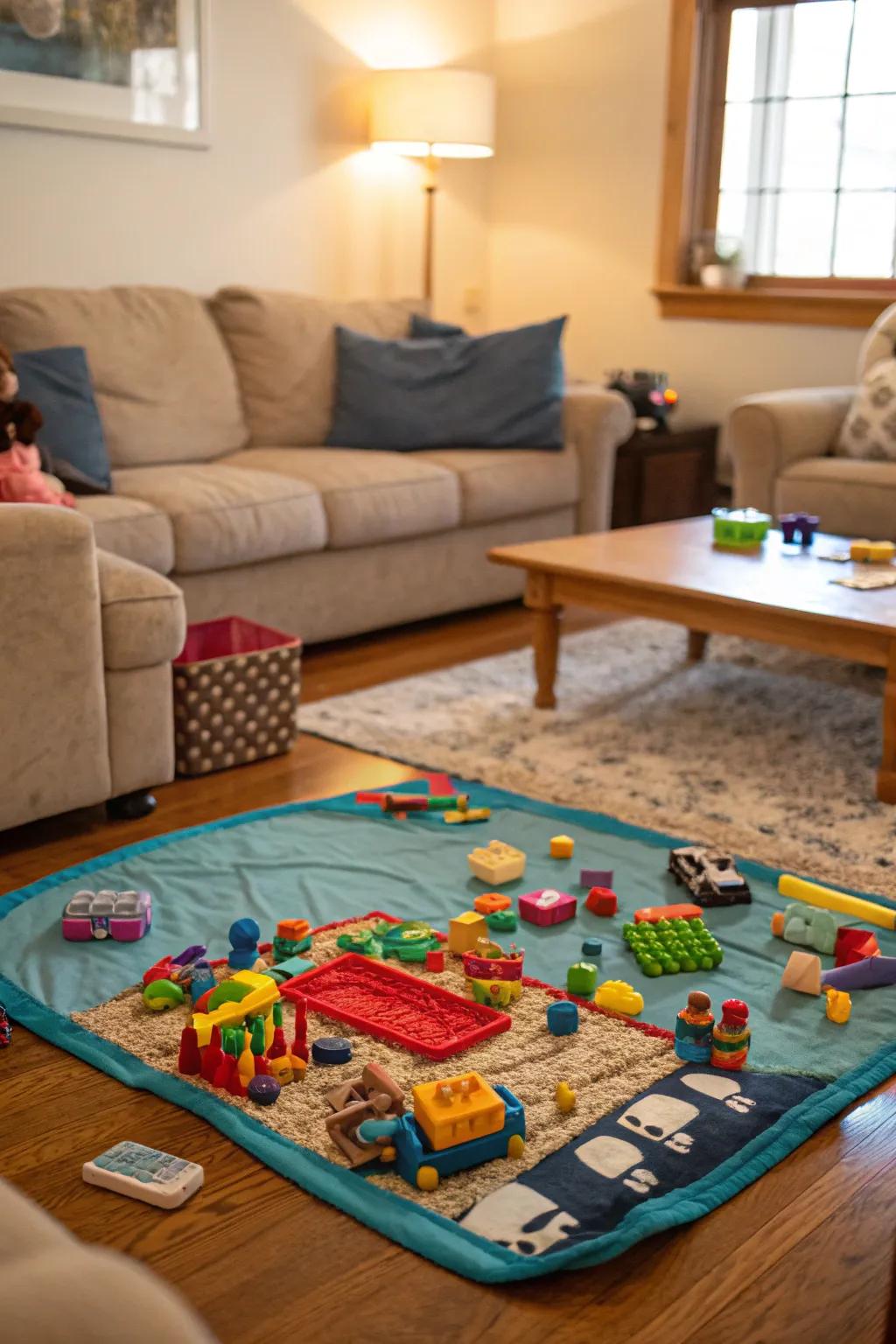Toy storage mats simplify cleanup and keep small pieces together.