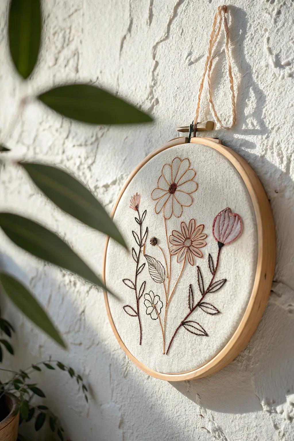 Elevate your space with the delicate charm of stitched circle art, where simplicity meets creativity.