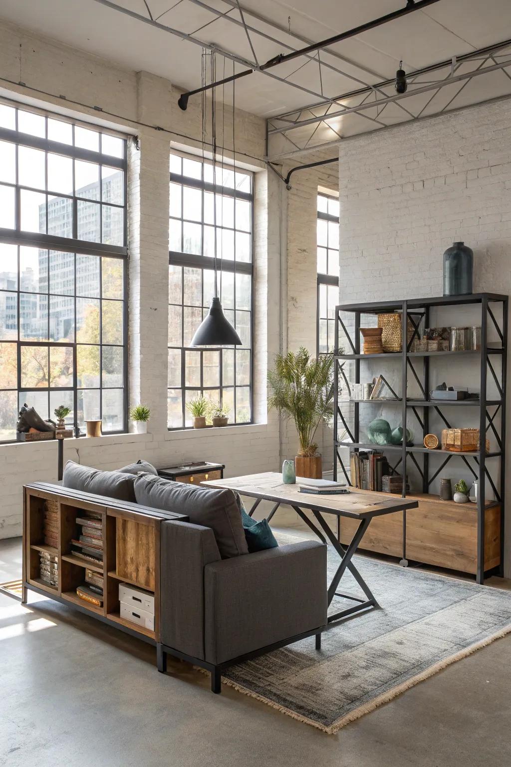 Efficient use of space utilizing multi-purpose furniture.