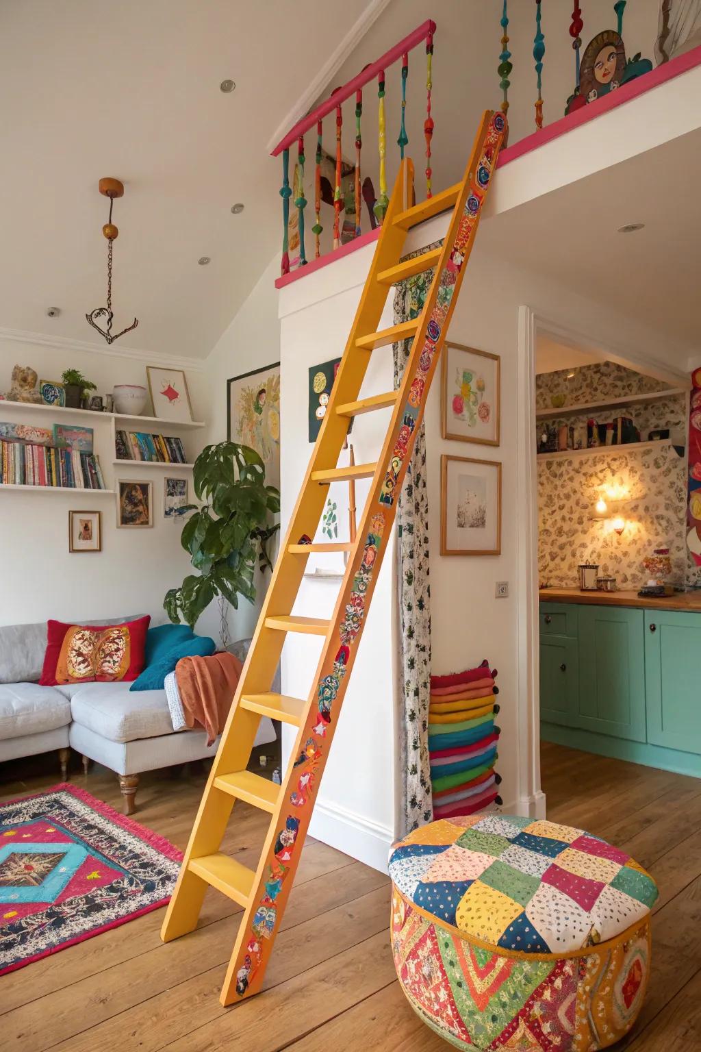 Vibrant attic ladder as a bold design statement.