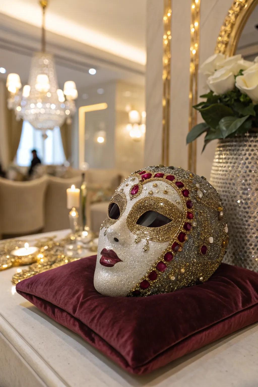 A glamorous mask artwork glistening with luxurious details.