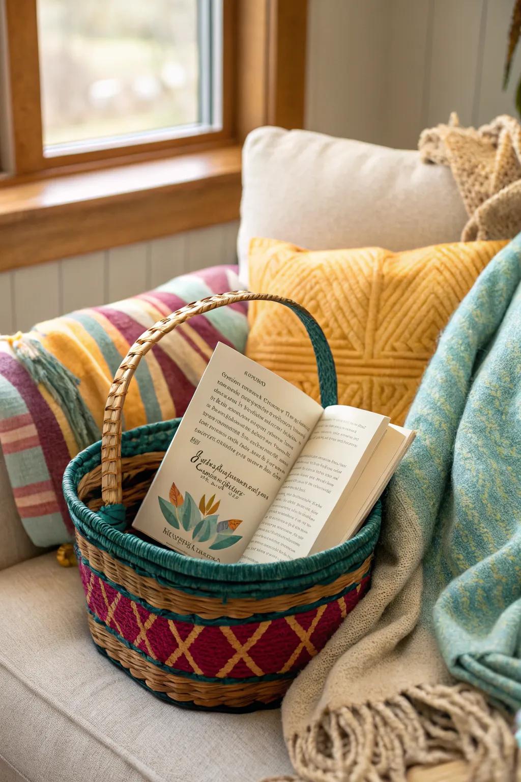A bookworm's May basket perfect for a cozy afternoon escape.