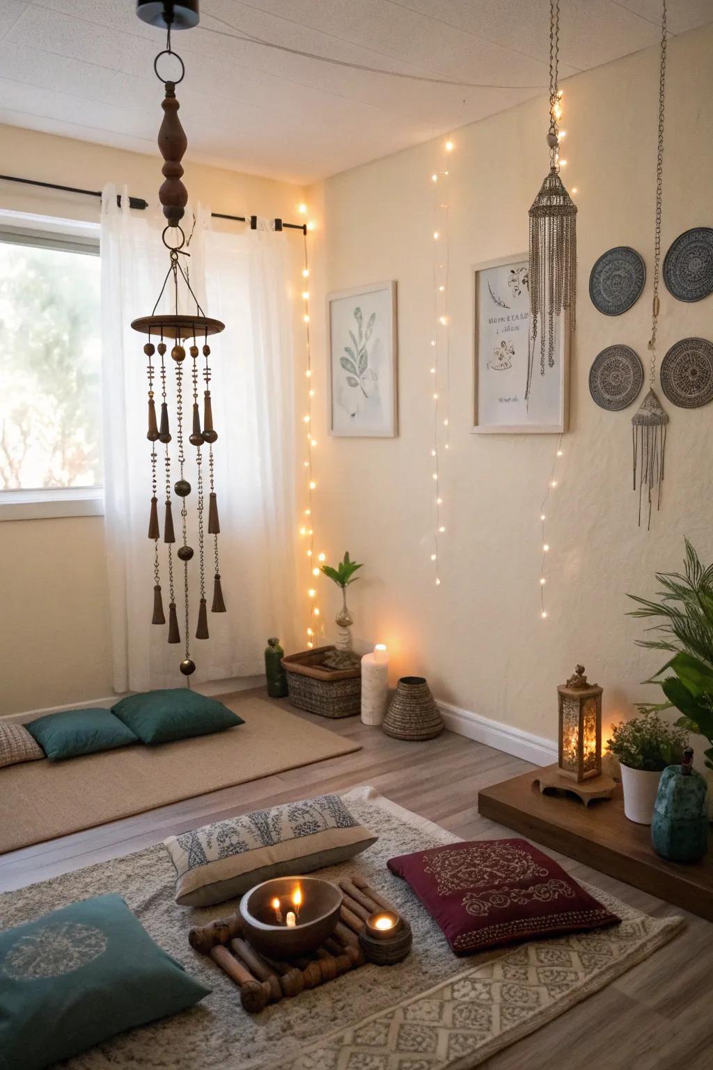 Your meditation space gains a calming auditory element with DIY wind chimes.