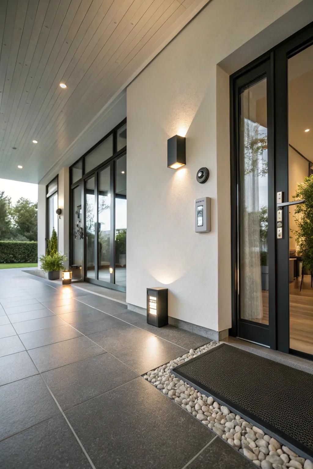 Smart technology brings a futuristic touch to the entry.