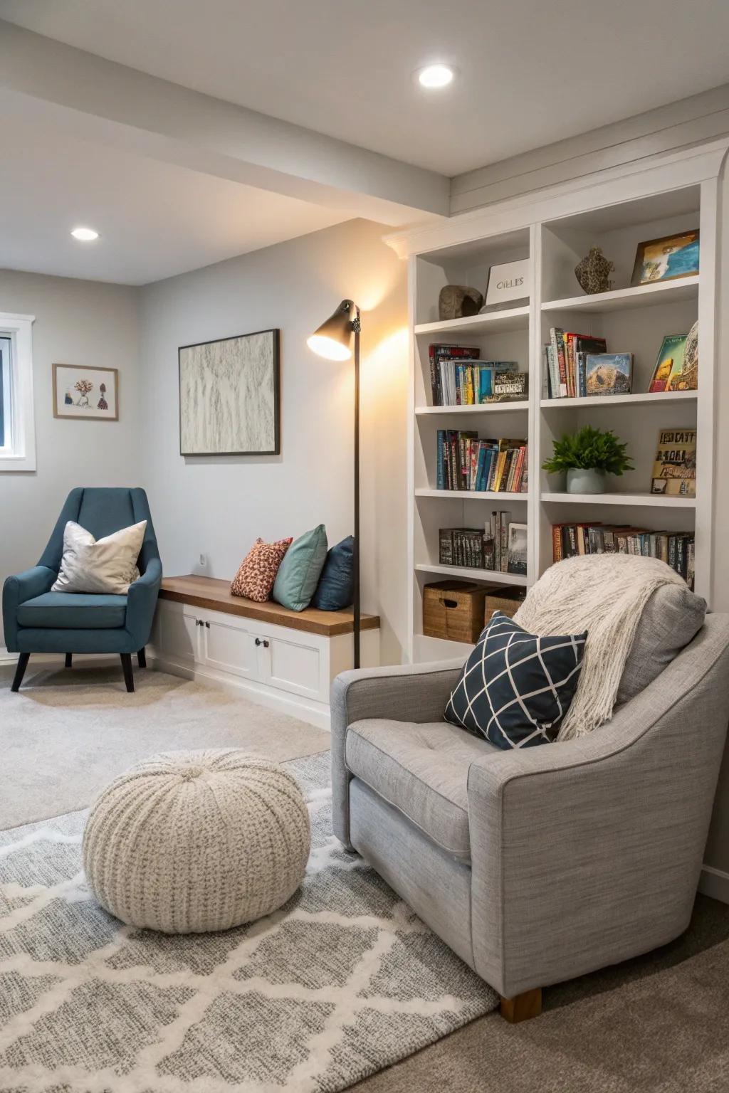 A cozy nook that delivers a tranquil retreat within a contemporary family room.