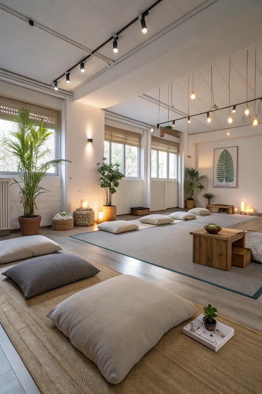 A peaceful place for yoga and meditation in your flex room.