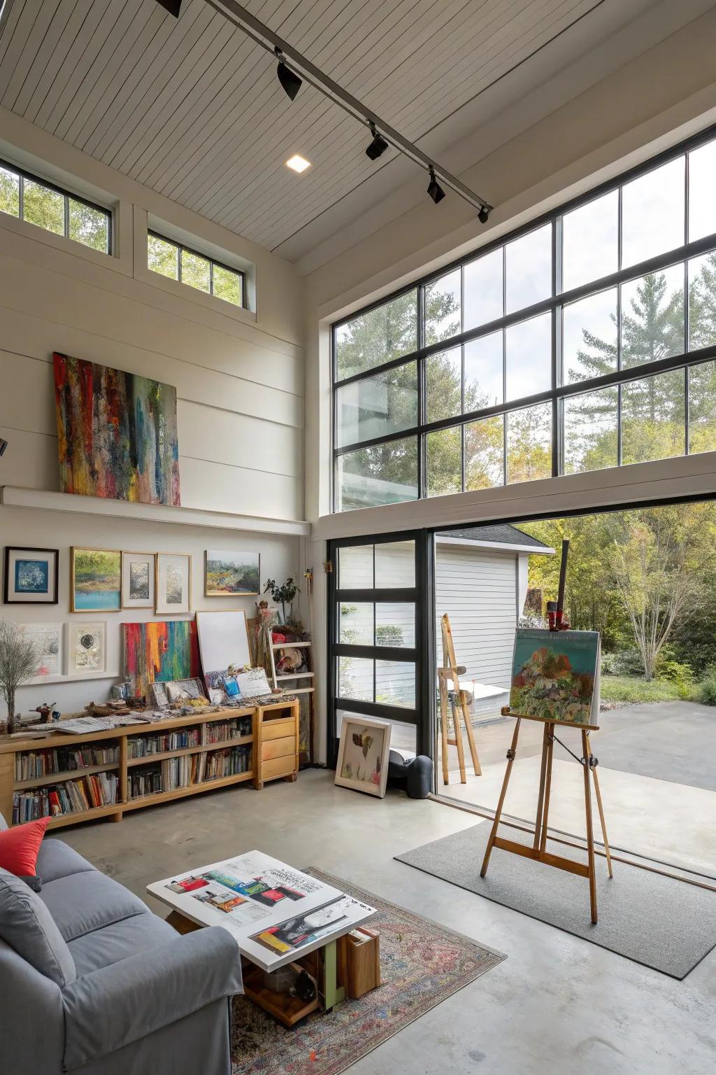 Transform your garage into a hub of creativity with a studio space.