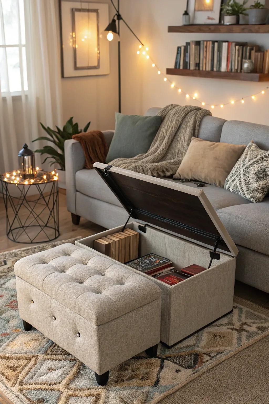 Multi-functional furniture maximizes space.