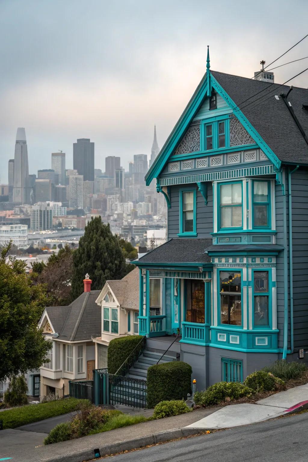 Deep grey and sea green create a vibrant, bold statement.