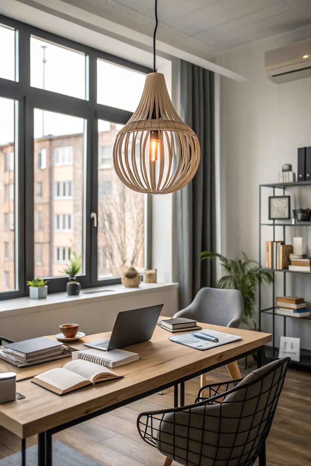 Unique lighting as the centerpiece of the office.
