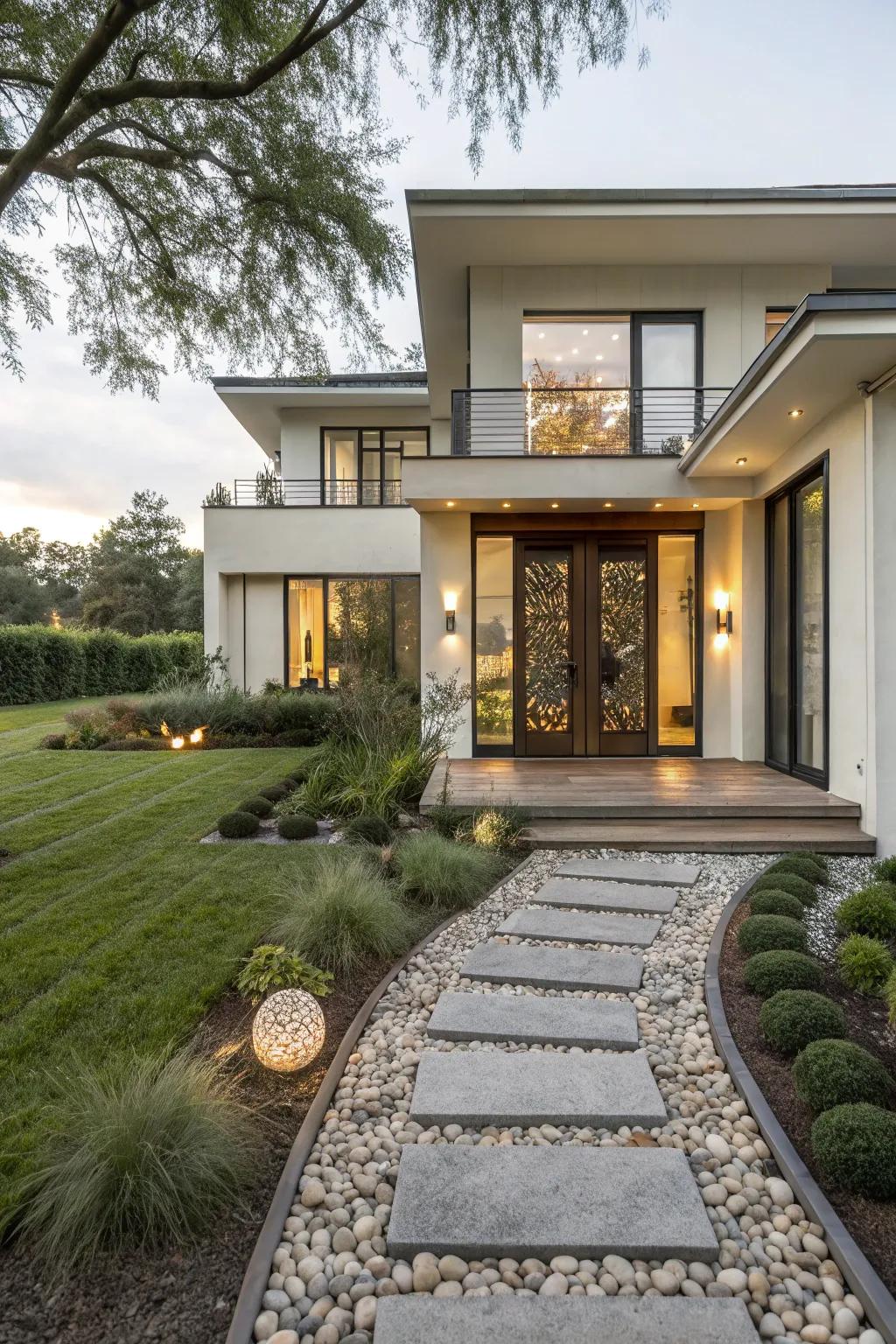A modern residence featuring an imaginative focus point at the entrance.