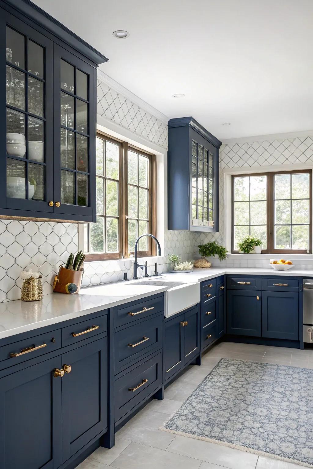 Blue window frames make kitchens look finished.