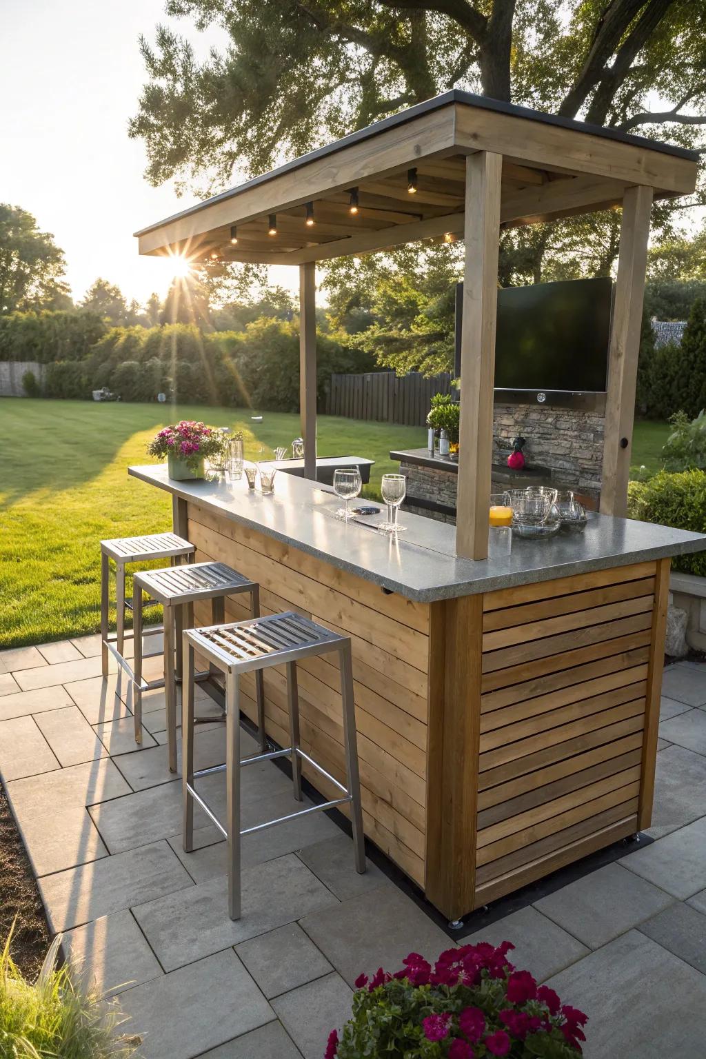 Weatherproof materials ensure this bar is both durable and stylish.