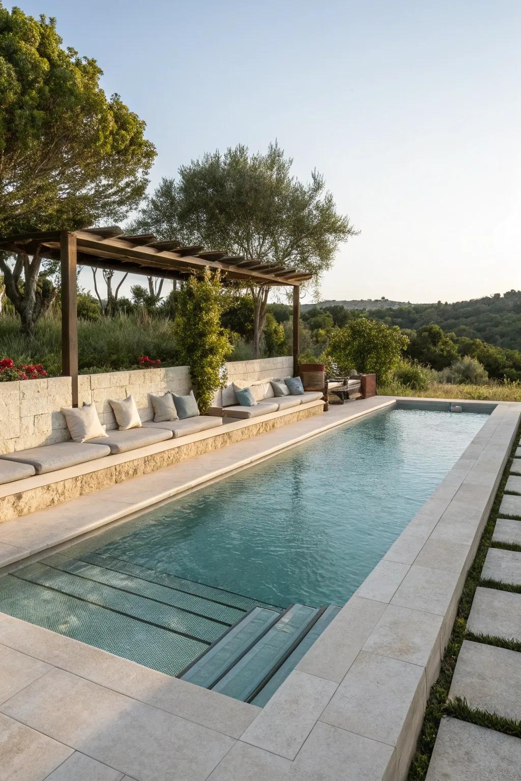 Pre-built seating turns your pool into a social center.