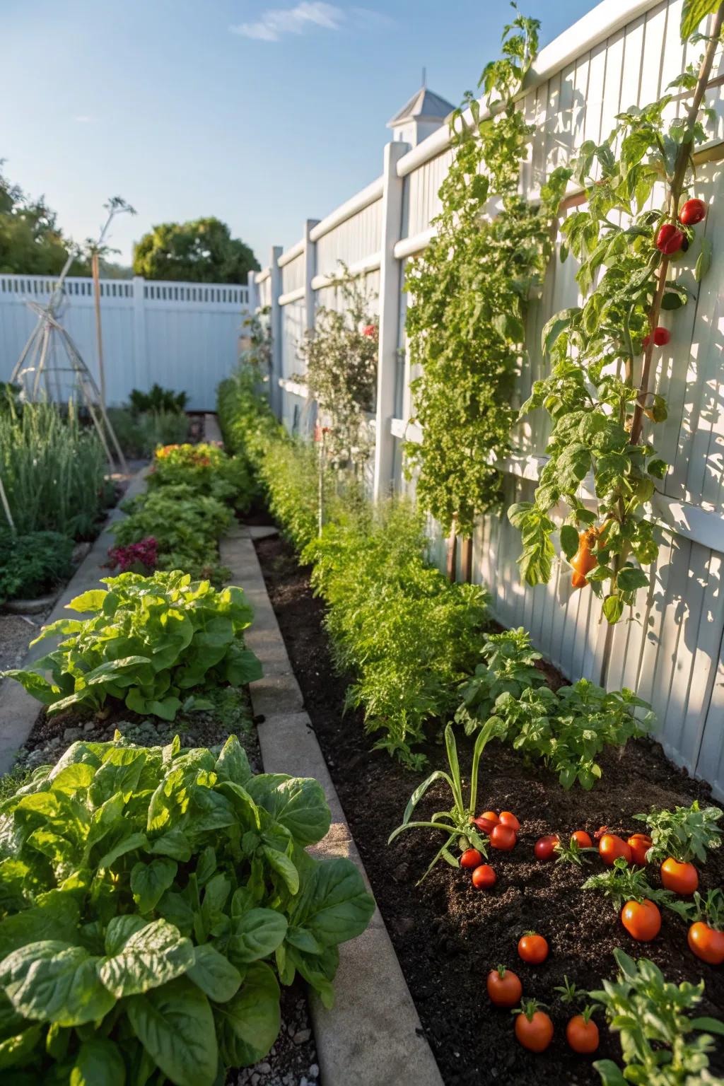 Edible flora imparting beauty and utility to a small garden.