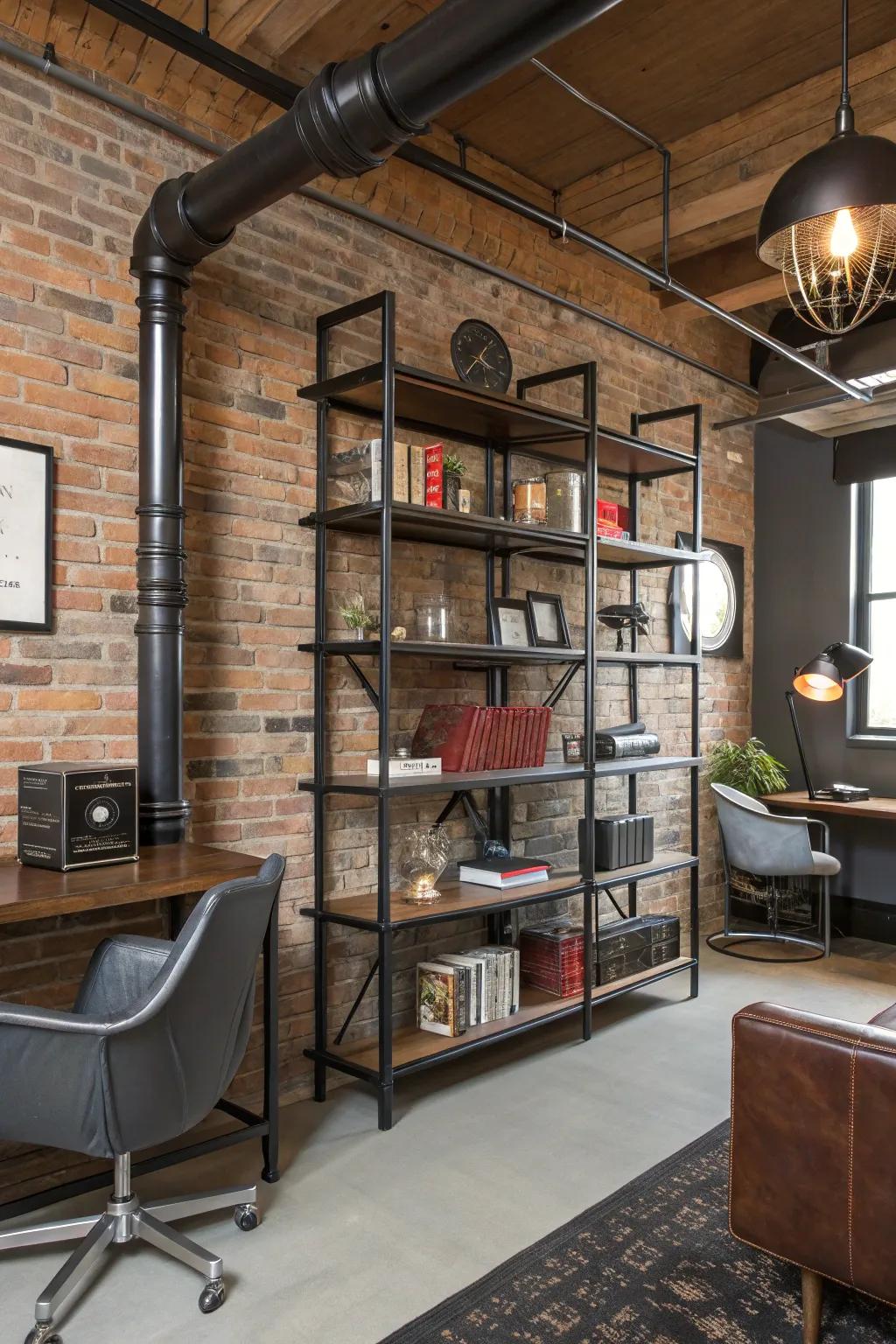 Industrial accents such as metallic conduits incorporate an edgy touch.