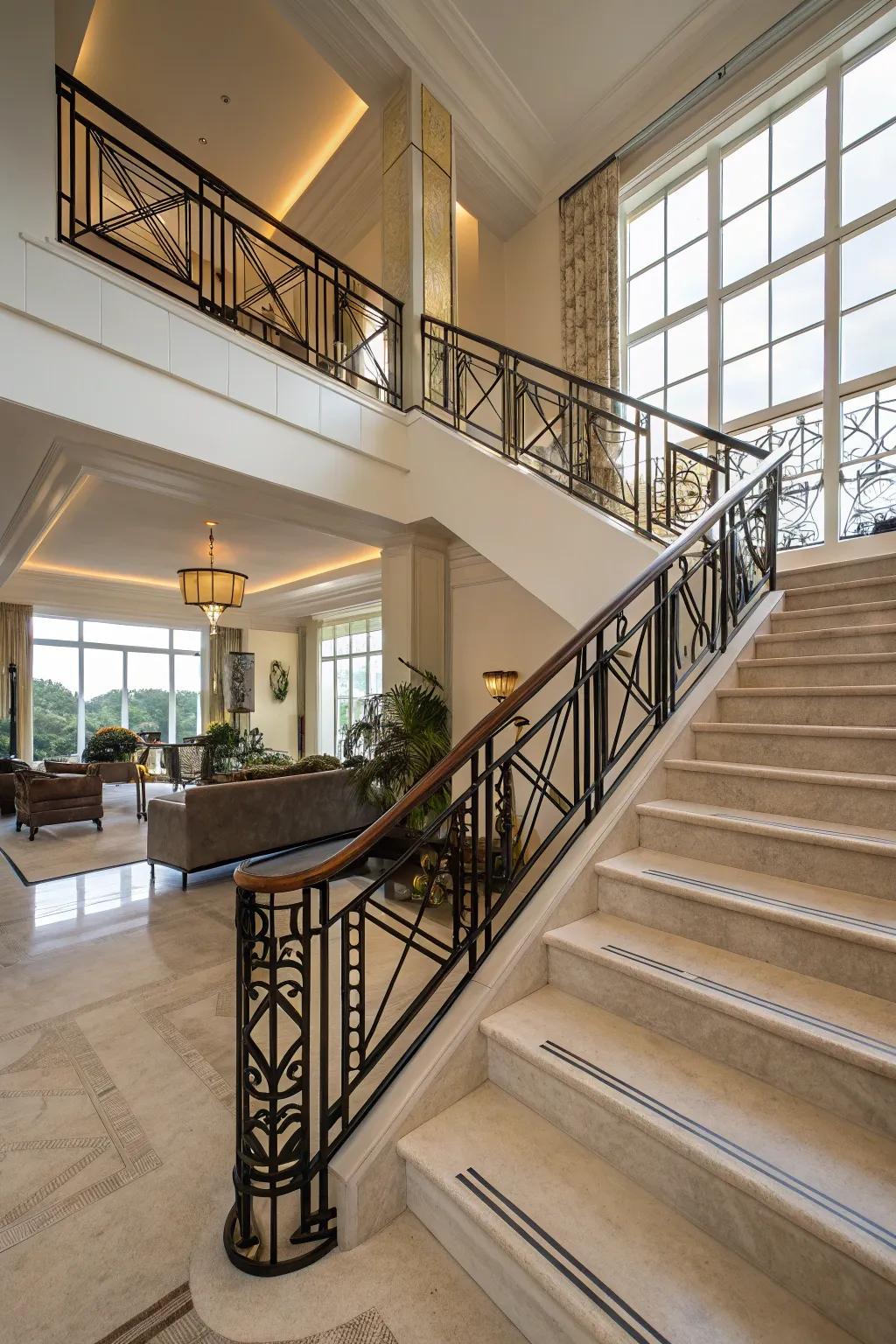 Art Deco railings presenting ageless sophistication.