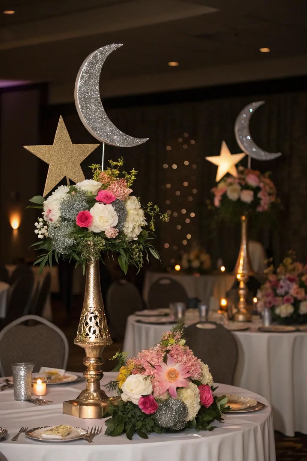 Lunar-themed focal pieces that exquisitely complement the ornamentation.