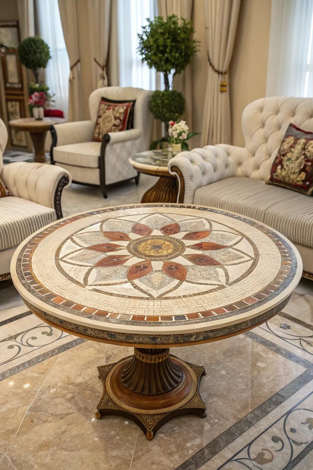 Timeless mosaic patterns enhance sophistication and elegance.